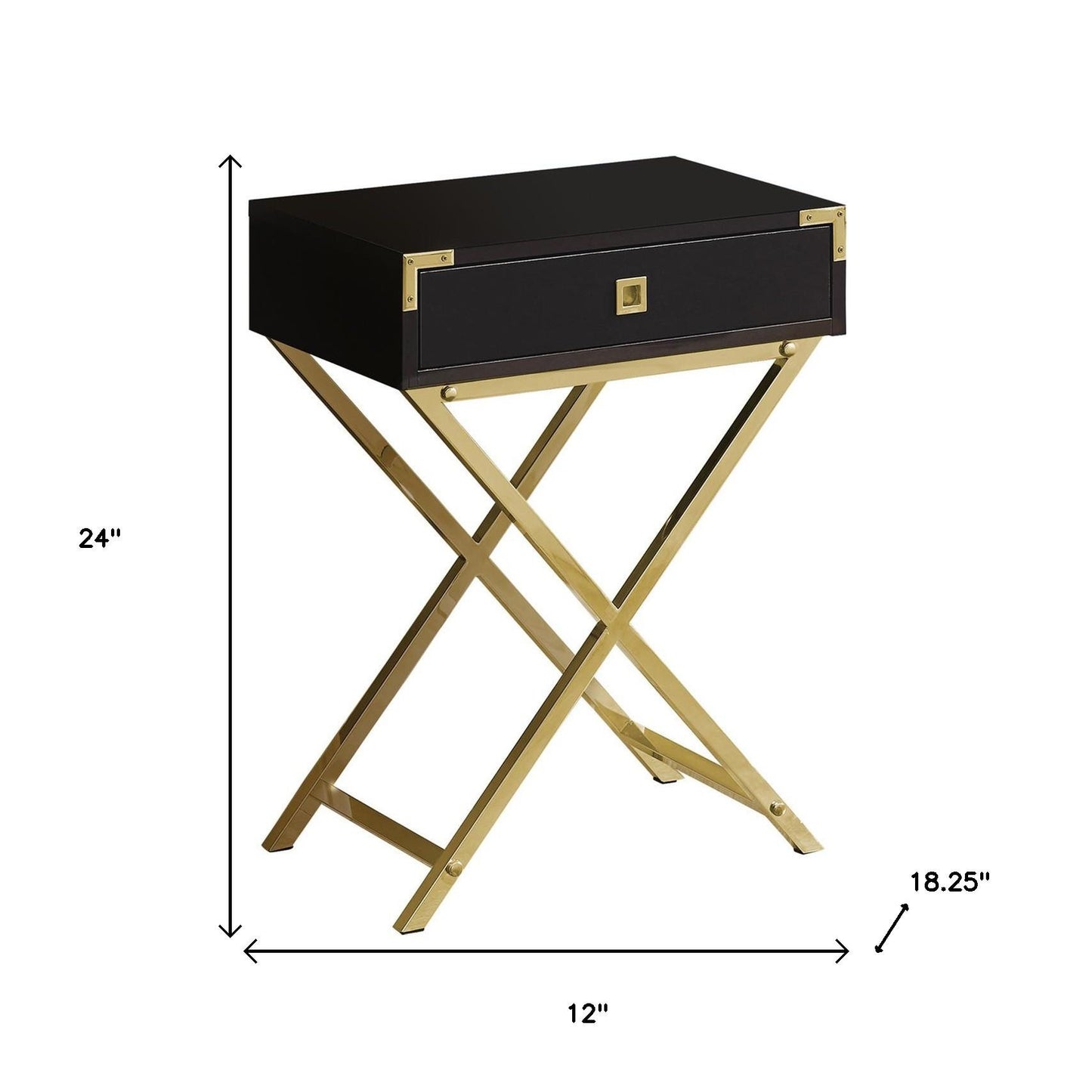 24" Black And Gray Wood And Metal End Table With Drawer