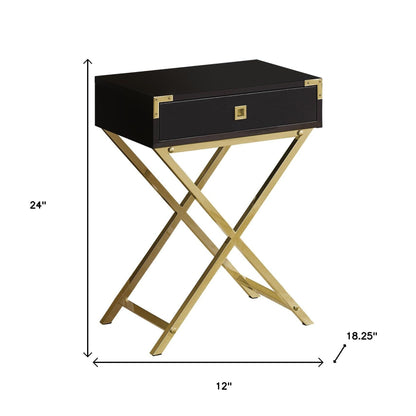 24" Black And Gray Wood And Metal End Table With Drawer