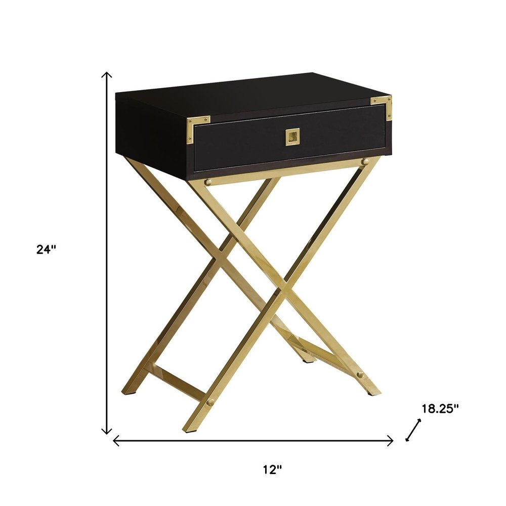 24" Black And Gray Wood And Metal End Table With Drawer