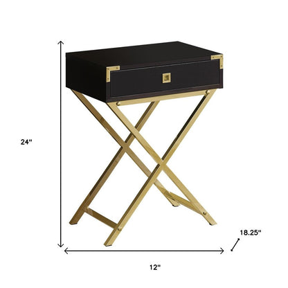 24" Black And Gray Wood And Metal End Table With Drawer