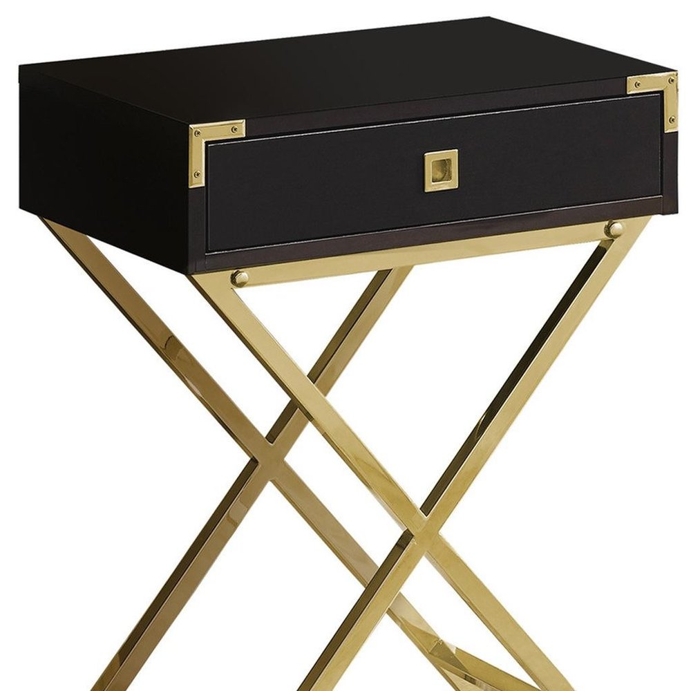 24" Black And Gray Wood And Metal End Table With Drawer