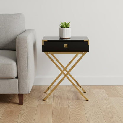 24" Black And Gray Wood And Metal End Table With Drawer