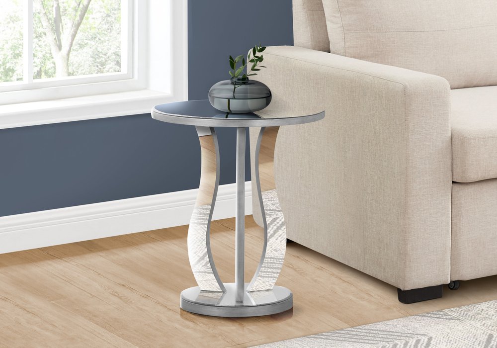 24" Silver Glass Round End Table