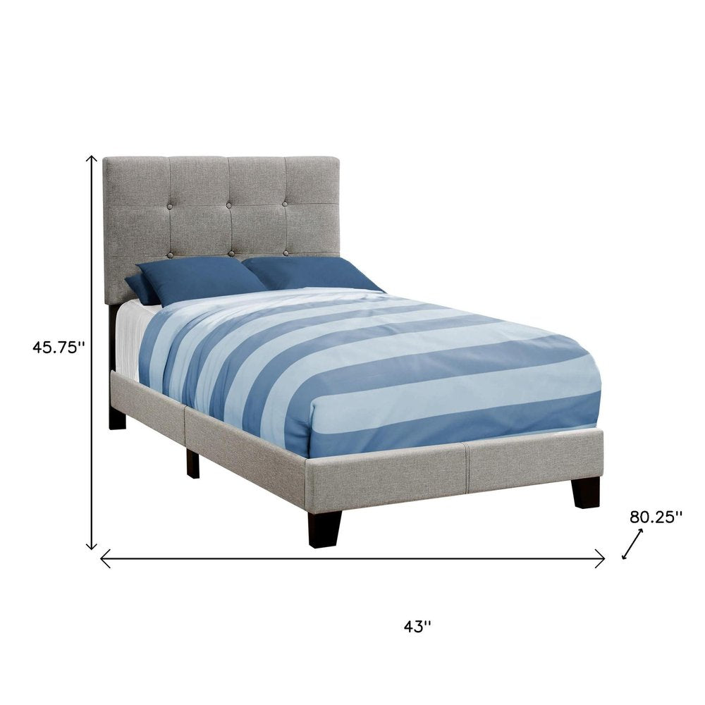 Beige Twin Tufted Upholstered Linen Bed Frame with Nailhead Trim