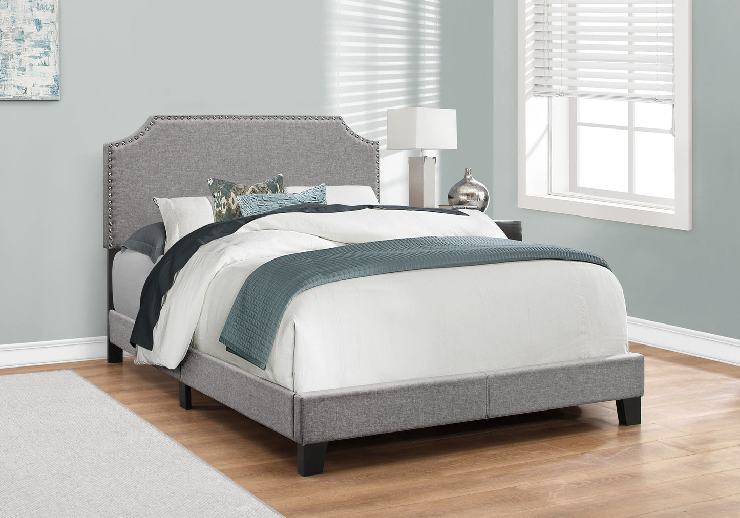 Gray Solid and Manufactured Wood Full Upholstered Faux Leather Bed Frame