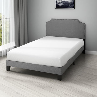 Gray Solid and Manufactured Wood Full Upholstered Faux Leather Bed Frame