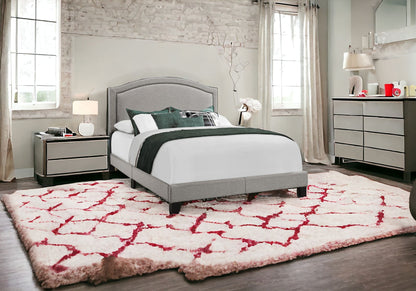 Gray Solid Wood Queen Upholstered Linen Bed Frame with Nailhead Trim