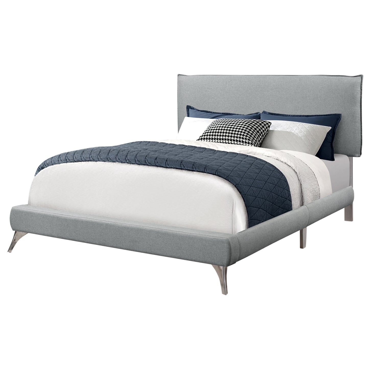 White Solid Wood Queen Upholstered Linen Bed Frame