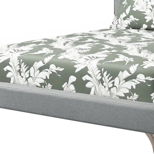 Gray Solid Wood Queen Upholstered Linen Bed Frame with Nailhead Trim