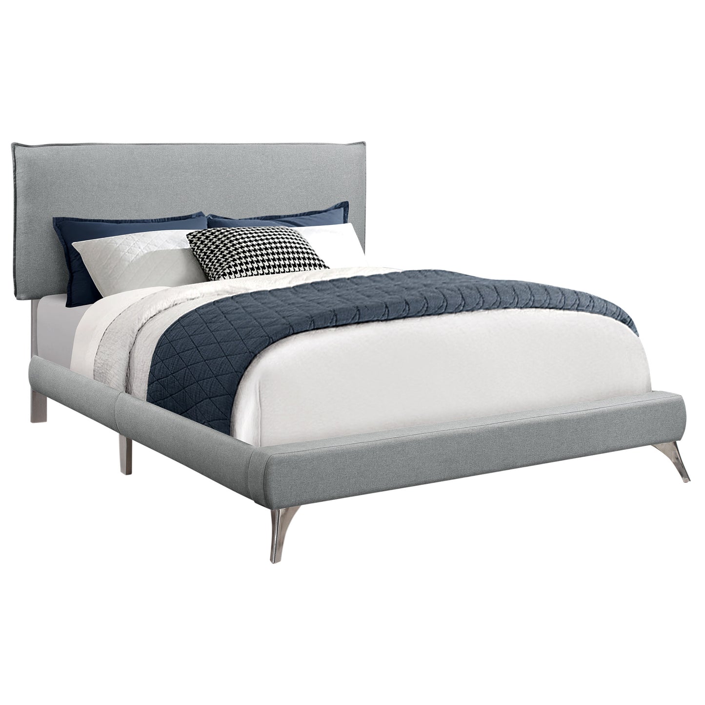 White Solid Wood Queen Upholstered Linen Bed Frame