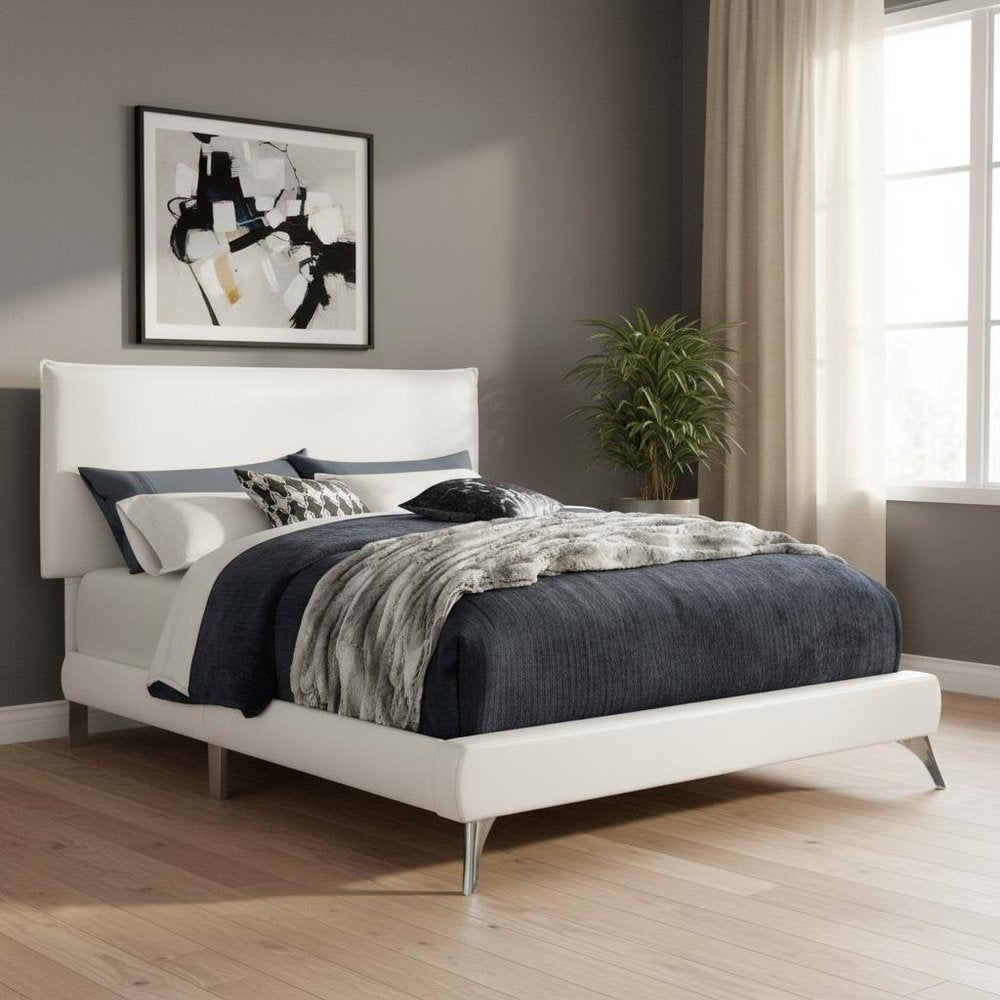 Gray Solid Wood Queen Upholstered Linen Bed Frame with Nailhead Trim