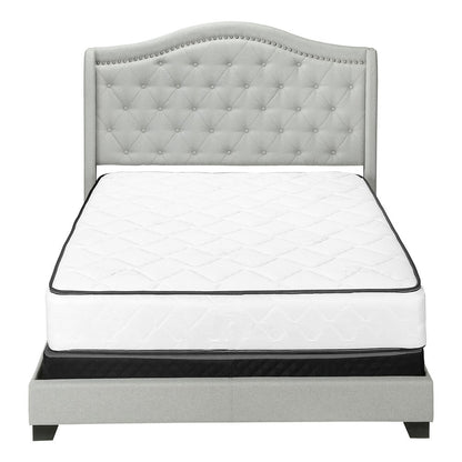 Light Gray and Gray Wood Tufted Upholstered Queen Bed Frame with Nailhead Trim