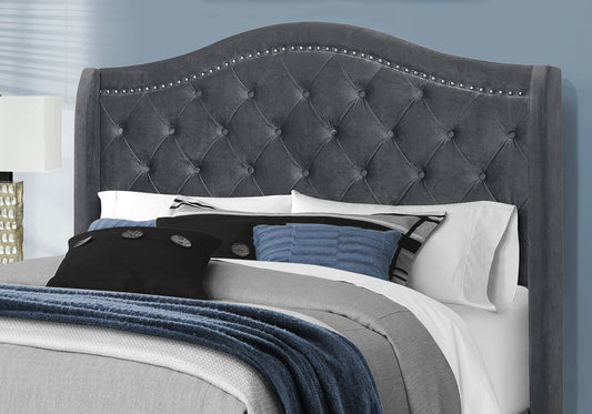 Light Gray and Gray Wood Tufted Upholstered Queen Bed Frame with Nailhead Trim