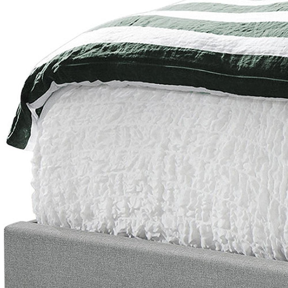 Gray Solid Wood And Tufted Linen Queen Bed Frame with Nailhead Trim
