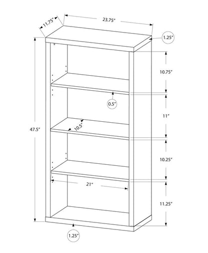 White Wood Adjustable Four Tier Bookcase