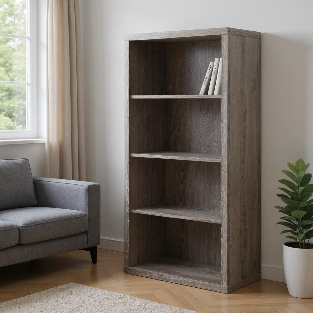 48" Gray Wood Four Tier Bookcase
