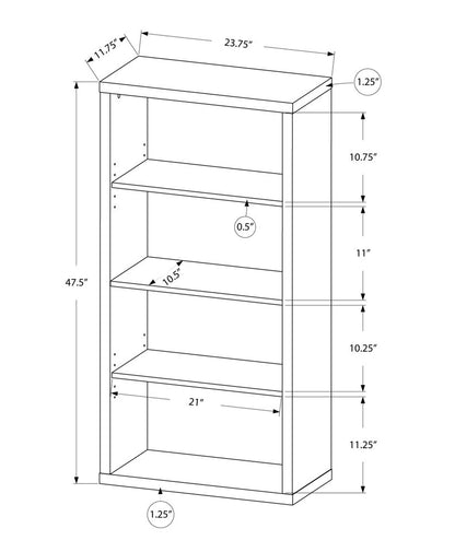 White Wood Adjustable Four Tier Bookcase
