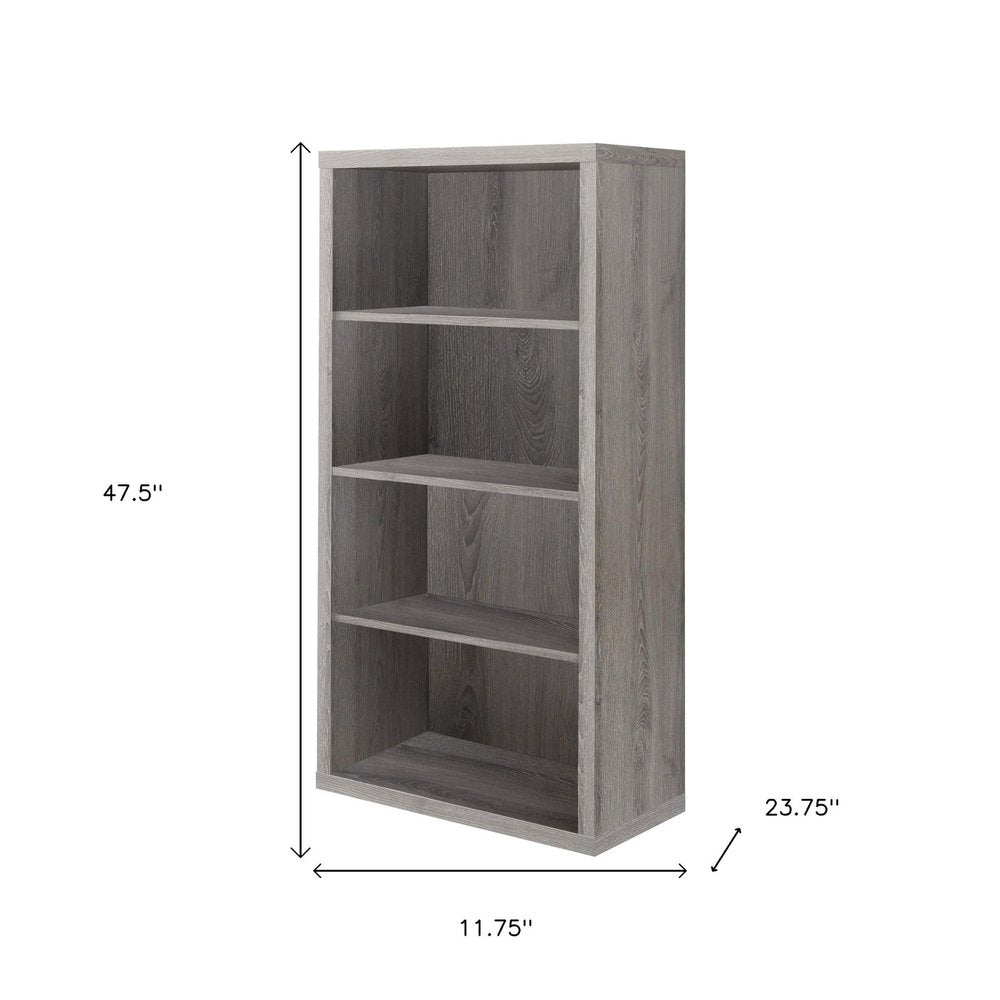 48" Gray Wood Four Tier Bookcase