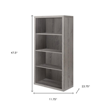 48" Gray Wood Four Tier Bookcase