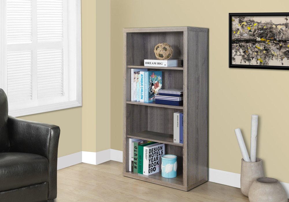 48" Brown Distressed Wood Adjustable Four Tier Bookcase