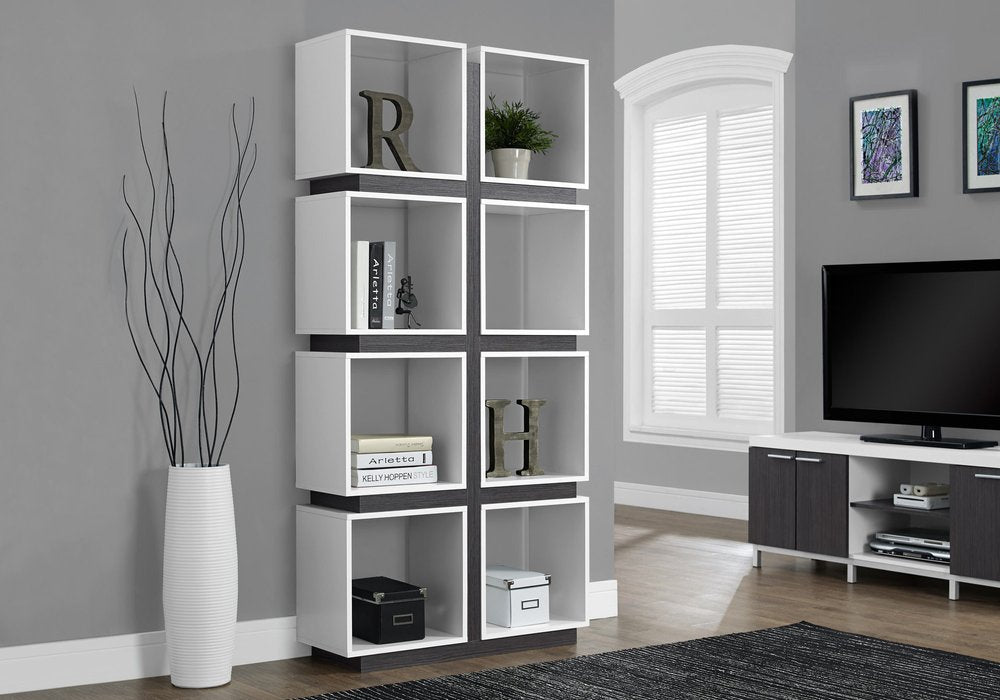 71" White Wood Eight Tier Cube Bookcase