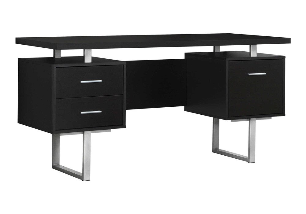 60" White and Silver Computer Desk With Three Drawers