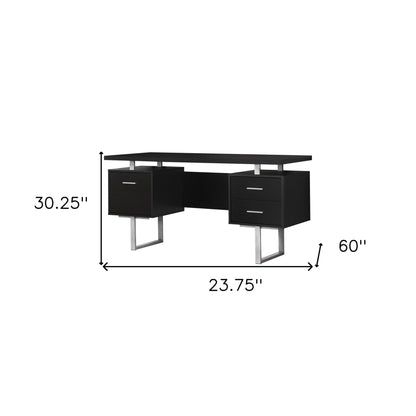 24" White and Silver Computer Desk With Three Drawers