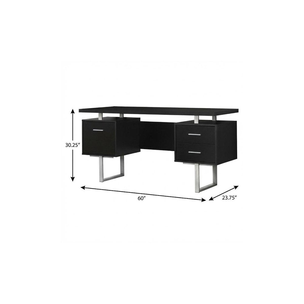 60" Taupe and Silver Computer Desk With Three Drawers