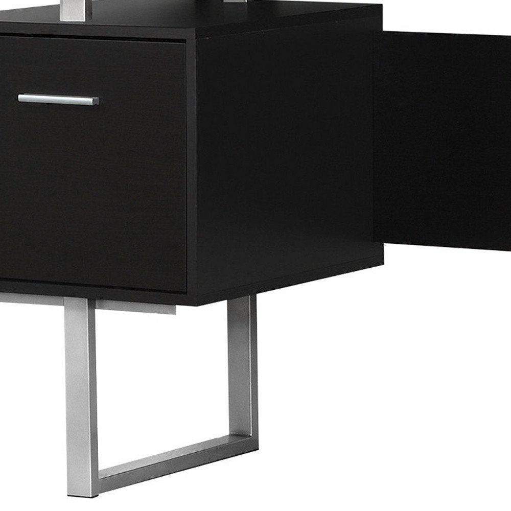 60" Taupe and Silver Computer Desk With Three Drawers