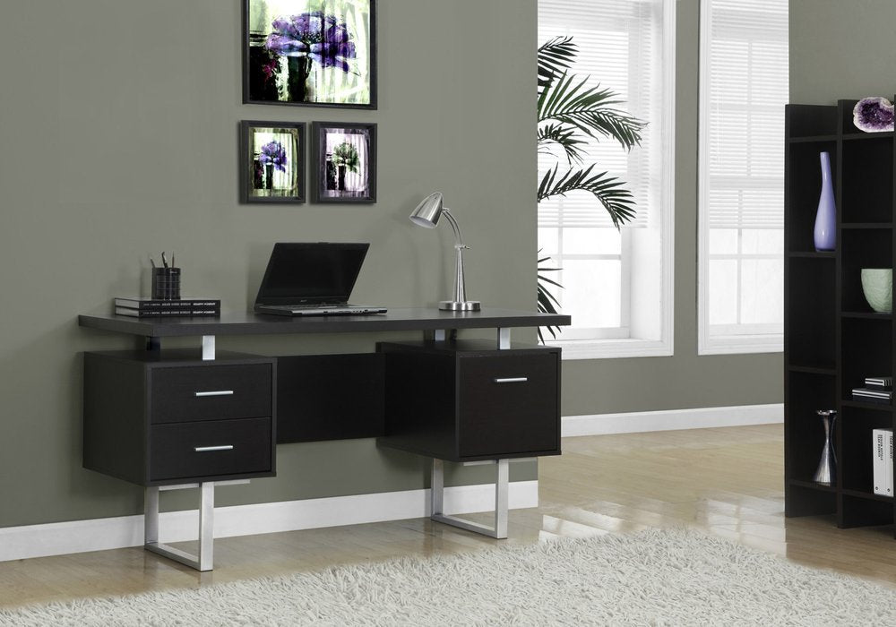 24" Brown and Silver Computer Desk With Three Drawers