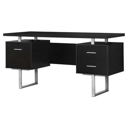 60" Taupe and Silver Computer Desk With Three Drawers