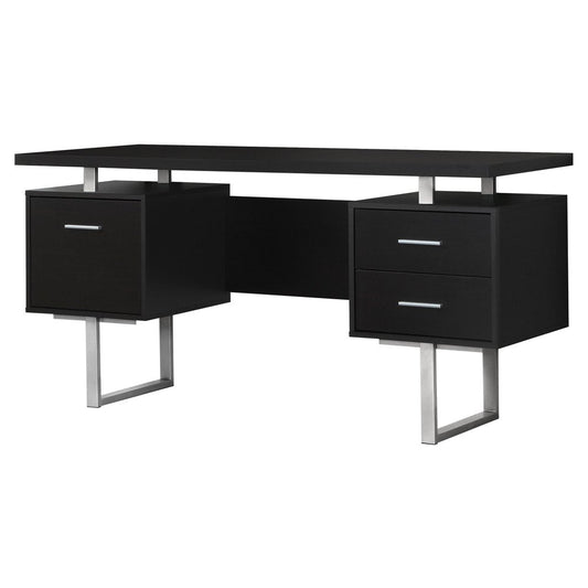 60" Taupe and Silver Computer Desk With Three Drawers