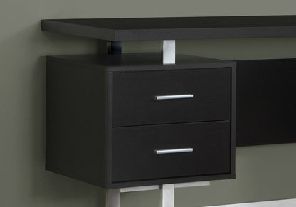 60" Taupe and Silver Computer Desk With Three Drawers