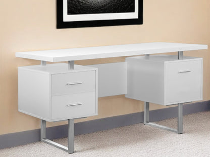 24" White and Silver Computer Desk With Three Drawers