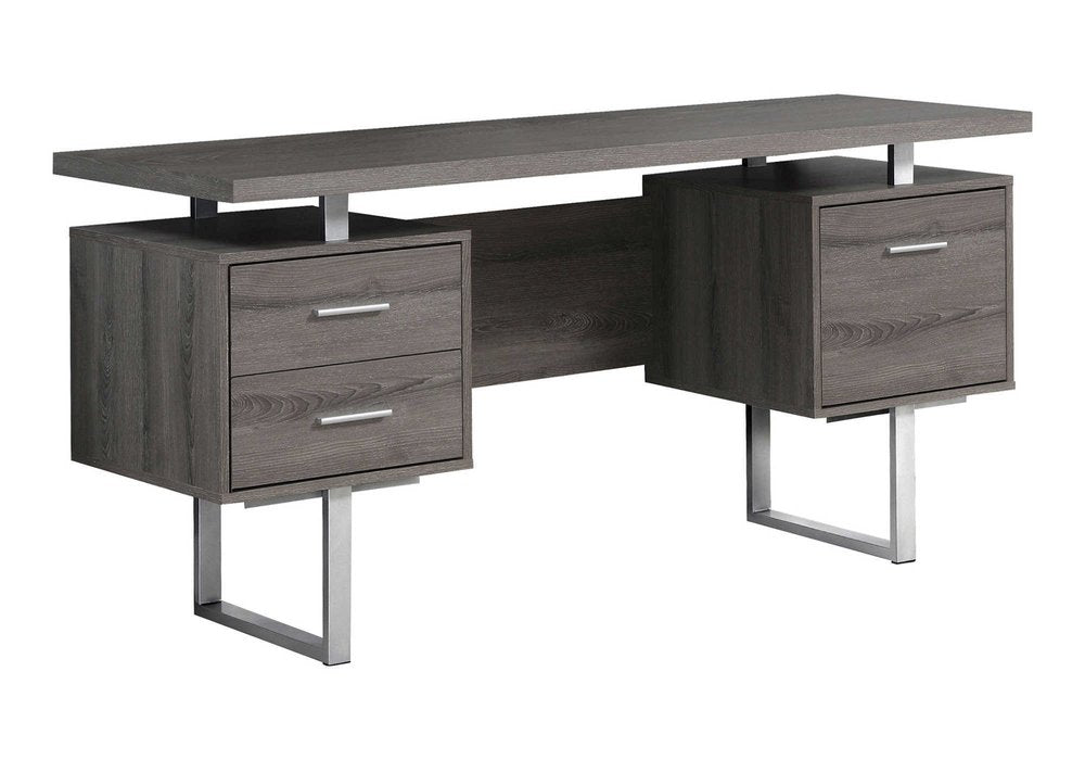 24" Taupe and Silver Computer Desk With Three Drawers