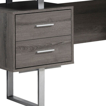60" Taupe and Silver Computer Desk With Three Drawers