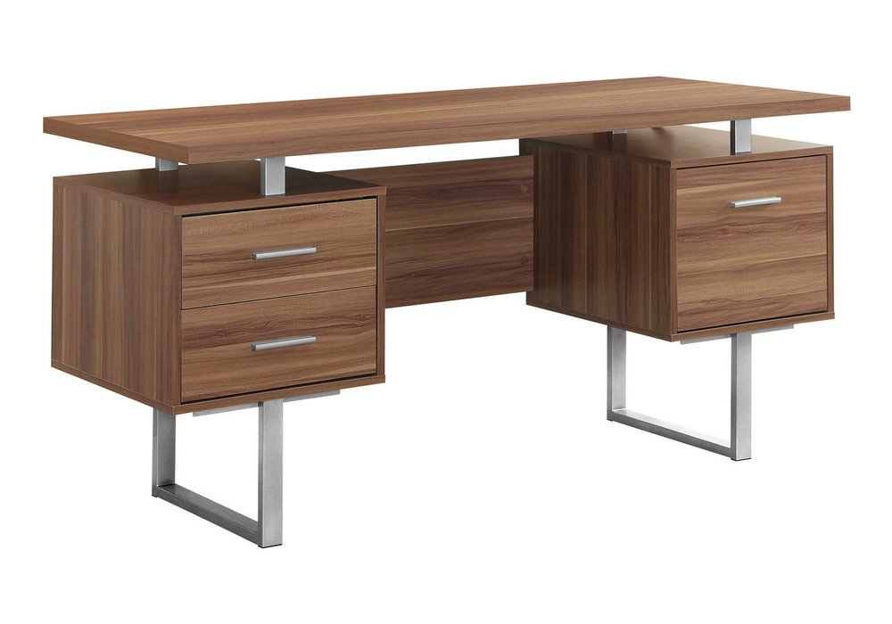 24" Brown and Silver Computer Desk With Three Drawers