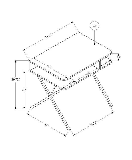 32" White and Silver Computer Desk