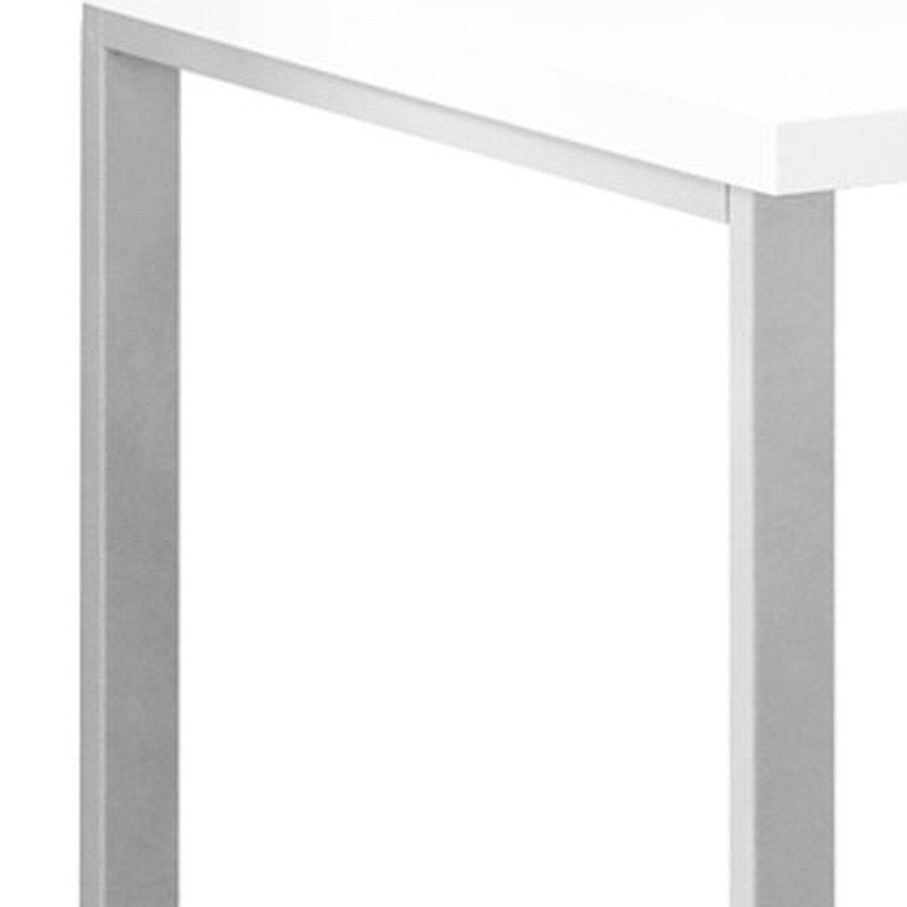 47" White and Silver L Shape Computer Desk With Three Drawers