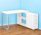 47" White and Silver L Shape Computer Desk With Three Drawers