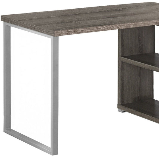 47" White and Silver L Shape Computer Desk With Three Drawers