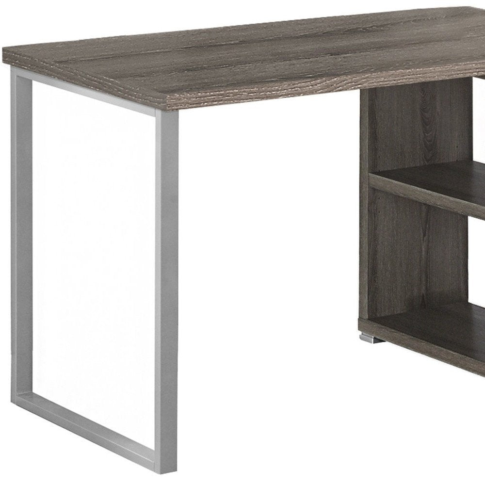 47" White and Silver L Shape Computer Desk With Three Drawers