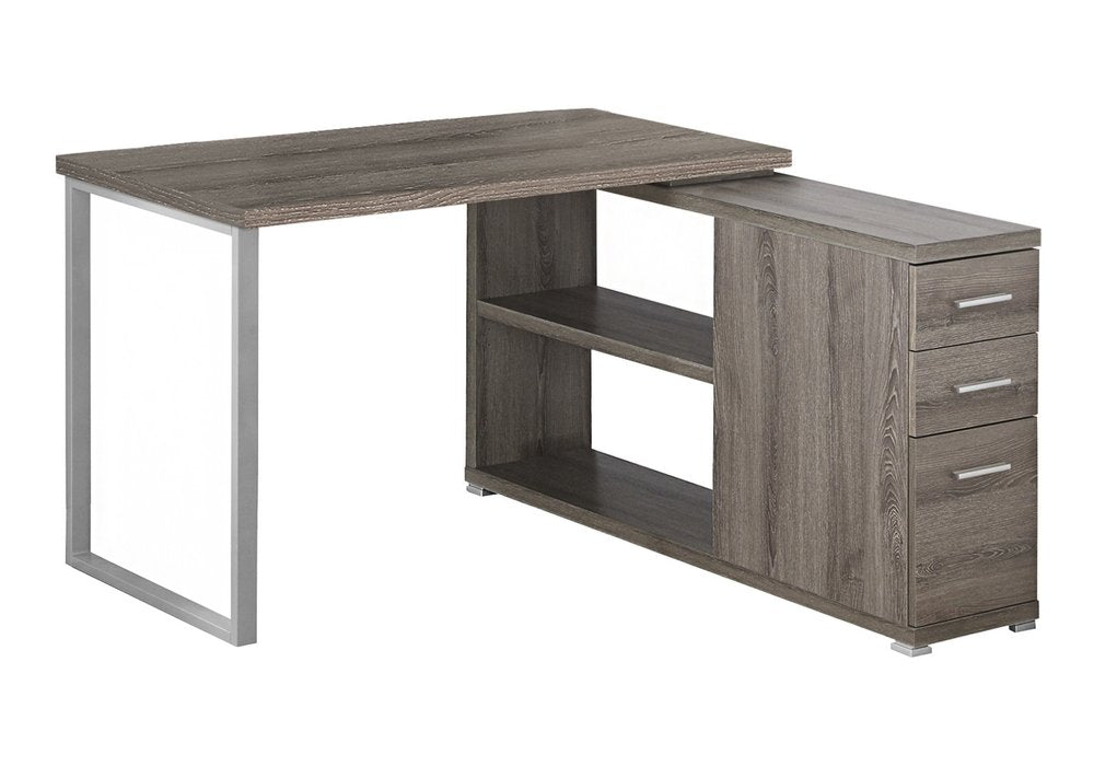 47" White and Silver L Shape Computer Desk With Three Drawers