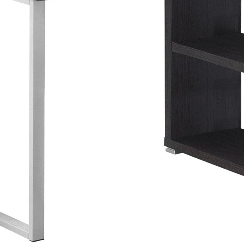 47" White and Silver L Shape Computer Desk With Three Drawers