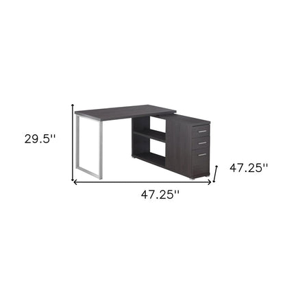 47" White and Silver L Shape Computer Desk With Three Drawers