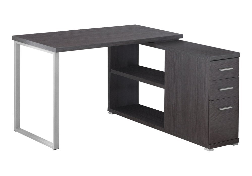 47" White and Silver L Shape Computer Desk With Three Drawers