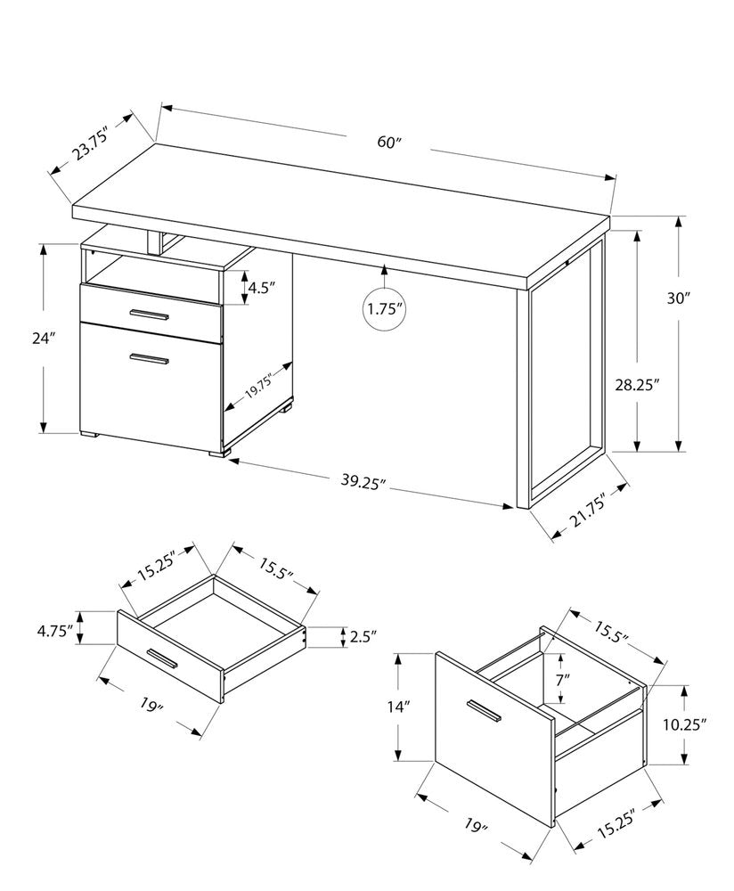 60" Taupe and Silver Computer Desk With Two Drawers