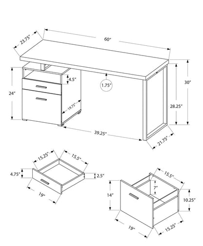 60" Taupe and Silver Computer Desk With Two Drawers