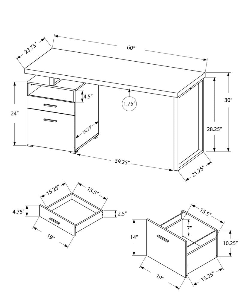 60" Taupe and Silver Computer Desk With Two Drawers