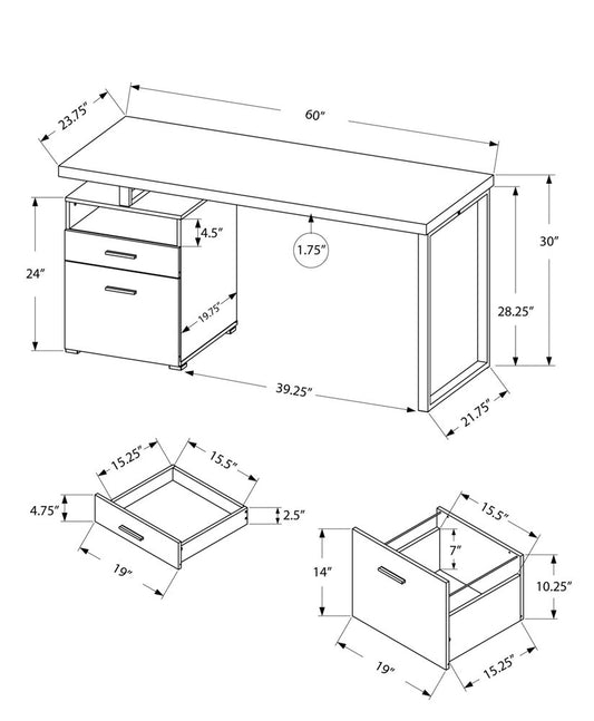 60" Taupe and Silver Computer Desk With Two Drawers